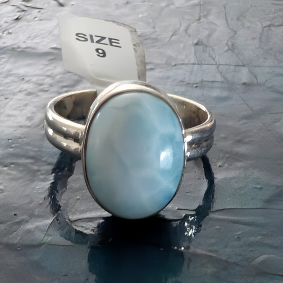 Jewelry - Sterling Silver Rare Natural Dominican Republic Larimar Ring Size 8.5